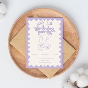 Purple 21st Birthday Invitation Template- Digital & Downloadable