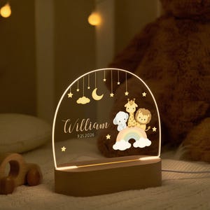 Custom Baby Night Light, Animals Nursery Lamp, Baby Girl Gift, Personalized Kids Gift