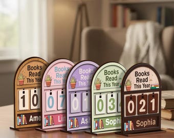 Compteur De Livres En Bois « Read This Year » - Tracker De Lecture Personnalisable à Suspendre - Décoration Pour Bibliophiles - 13