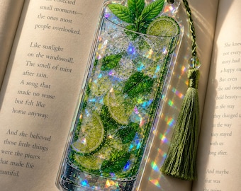 Holographic Cocktail Acrylic Bookmark, Transparent Gin & Tonic Bookmark, Book Lover Gift