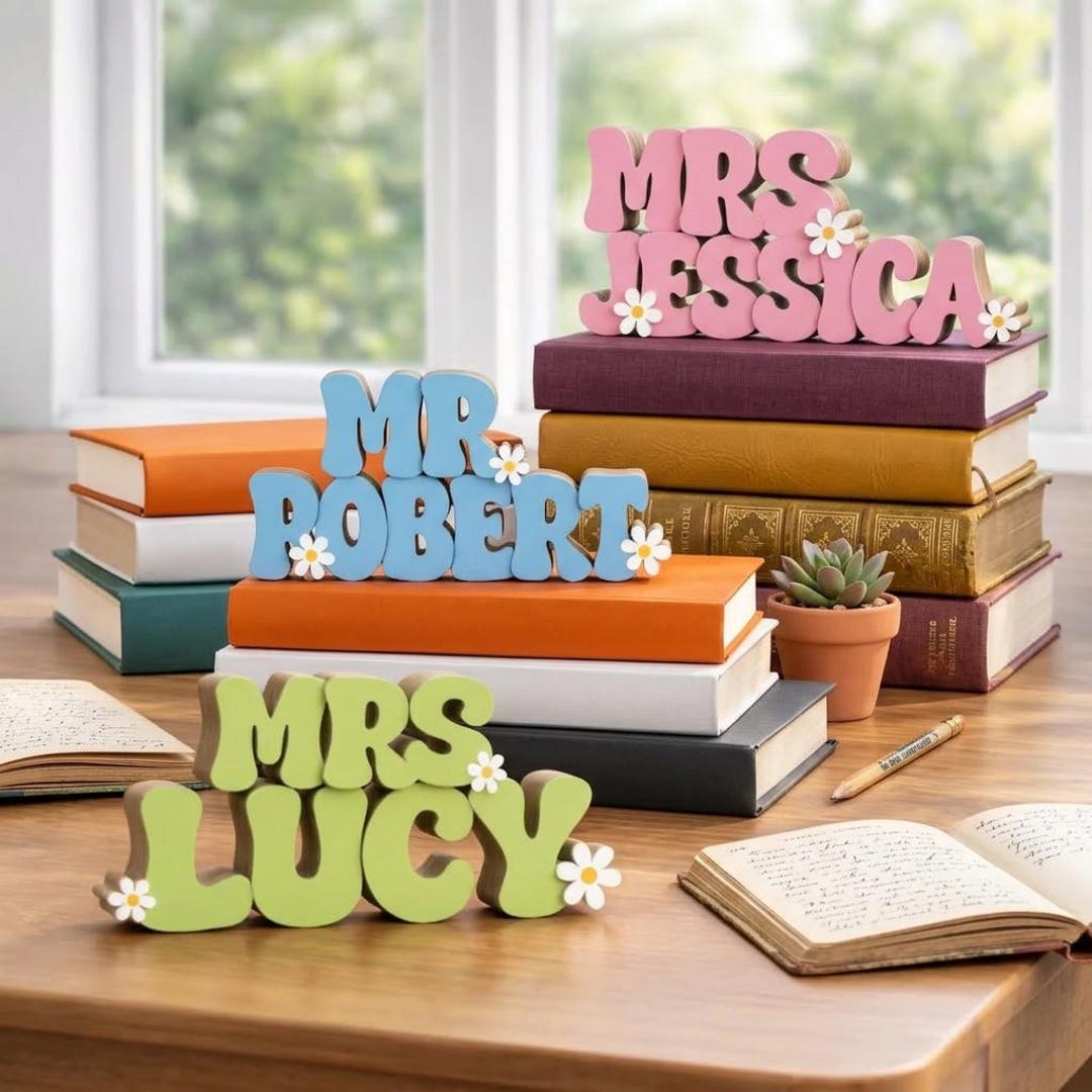 Custom Teacher Name Sign – Wooden Desk Plaque With Stand, Personalized ...