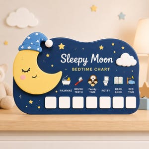 Personalized Kids Bedtime Routine Chart, Daily Routine Checklist, Wooden Chore Board, Toddler Reward Chart, Nursery Decor Gift
