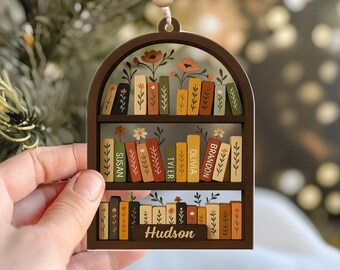 パーソナライズされたブッククラブクリスマス3D木製オーナメント、ブッククラブクリスマスオーナメント、クリスマスブックオーナメント、司書または読者へのギフトD36