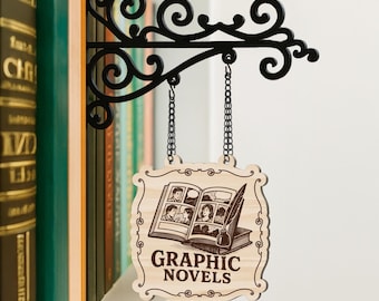 Letrero personalizado de taberna de libros de suspense, separador de biblioteca personalizado, regalo de BookTok, organizador de géneros literarios, decoración para amantes de la lectura, estilo novela gráfica