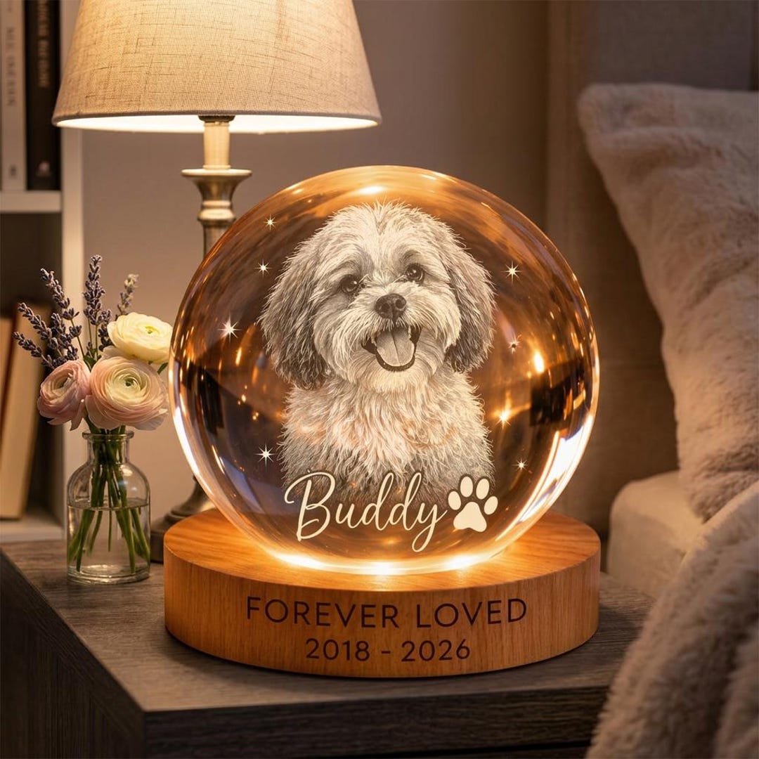 Personalized Pet Memorial Night Light – Custom Pet Photo Crystal Ball ...