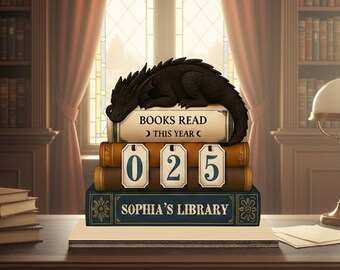 Personalized Dragon Book Tracker Sign - Books Read This Year, Vintage Book Lovers Gift, Library Decor