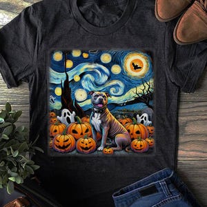 Starry Night Pitbull Halloween Shirt: Pitbull Mom, Pittie Lover