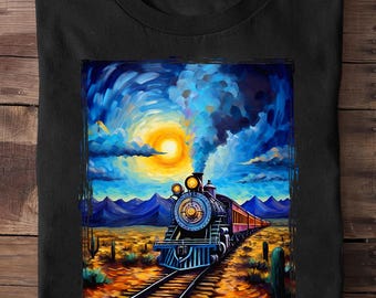 Steam Engine Steam Train Vintage Van Gogh Locomotive 1 Train T Shirt - Funny Train Shirt,Train Lover,Conductor Gift, Steam Engine