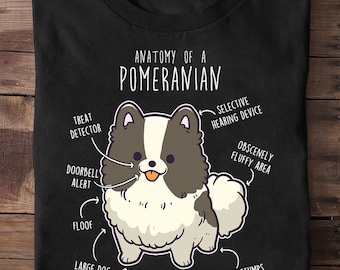 Parti Pommersche Anatomie Lustig niedliches schwarz weißes Haustier Pom Mom Pommern-T-Shirt - lustiges Hunde-Liebhaber-Geschenk, niedliches Pom T-Shirt, Pommern Geschenke