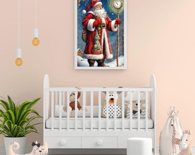 Santa Claus Diamond Painting Kit - DIY Christmas Wall Art with Santa in Red Suit, Sack of Toys, and Lantern - Holiday Craft Gift