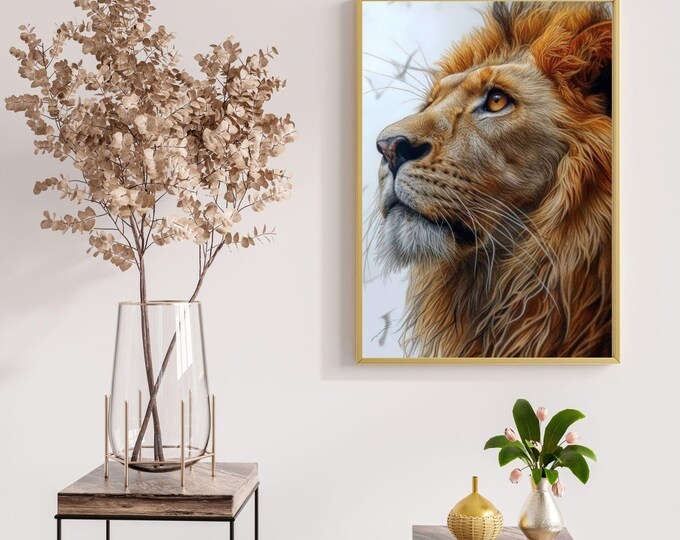 Majestic Lion Art Print - King of the Jungle Wall Decor for Bold Wildlife Homes - Regal Animal Artwork for Gift or Home