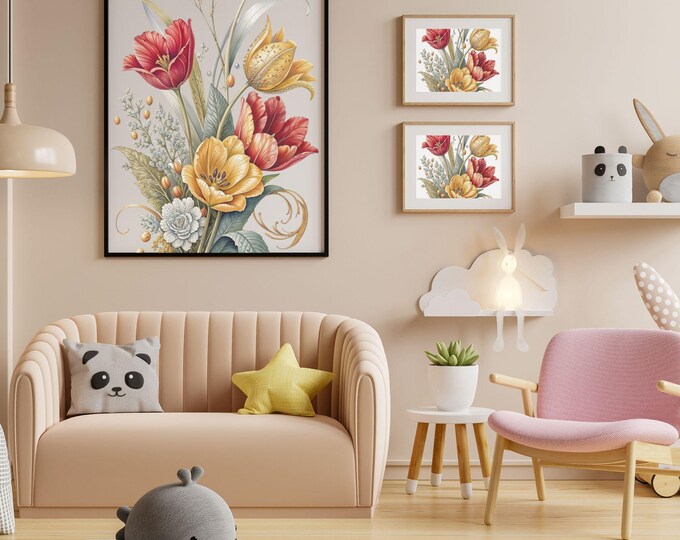 Floral Bouquet Digital Download - Printable Botanical Wall Art for Flower Home Décor or Gift - Instant Downloadable Wall Art