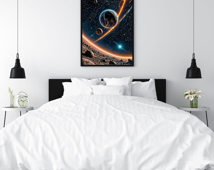 The Star Chaser Futuristic Wall Art - Sci-Fi Background and Wallpaper Design for Modern Home Decor or Digital Download