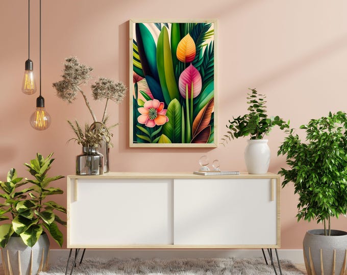 Tropical Beach Flower Digital Art Print | Coastal Wall Art | Boho Beach Decor | Printable Wall Art | Instant Download