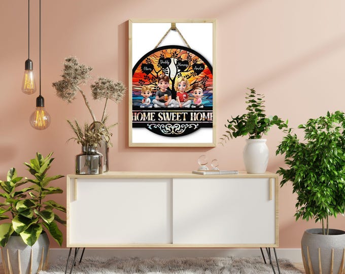 Home Sweet Home Family Sign - Personalized Custom Shaped Wall Art for Family Décor or Housewarming Gift