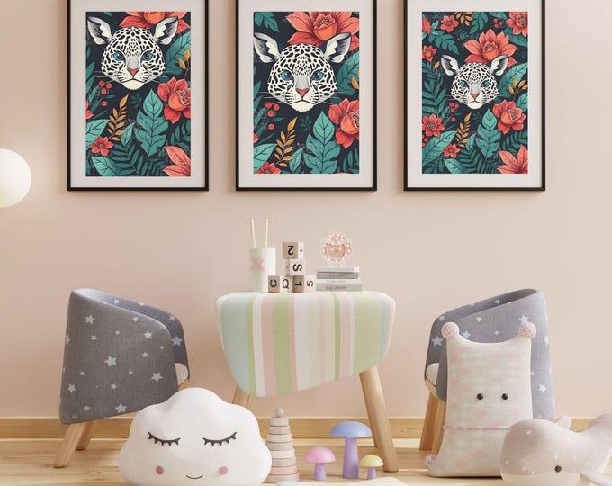 Maximal Boho Leopard and Tropical Flowers Tumbler Wrap - Bold Boho Wall Art for Home Decor or Gift