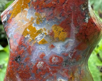 Amazing Ocean Jasper Flame with Natural Caves ~ 6" tall – Madagascar – Polished Flame Carving