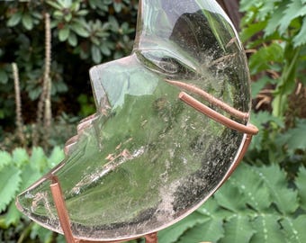 Smoky Quartz Moon Crystal with Stand – 125g Hand Carved Crystal Moon, Celestial Decor, Altar Display