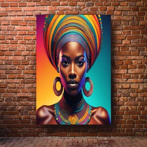 Afrocentric Queen Digital Poster, African Woman Art, Colorful Wall Decor, Instant Download, African American Afro Art, Housewarming Gift