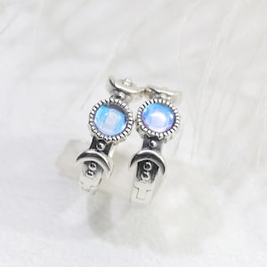 Moonstone Style Hoop Earrings, 925 Sterling Silver Huggie Hoops, Boho Witchy Jewelry, Everyday Earrings for Women