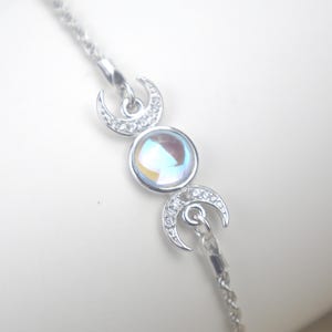 Hecate Moonstone Bracelet – 925 Sterling Silver Handmade Crescent Charm with Moonstone, Wiccan Talisman for Lunar Power & Feminine Energy