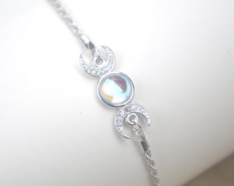 Hecate Moonstone Bracelet: Sterling Silver Crescent Moon, Wiccan Talisman