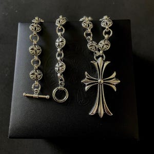 ch Style Kreuz Halskette Chrom | Choke-Kette Silber | Anhänger Kreuz schwer | 20 im Gothic Stil Y2k | Punk Grunge Biker Unisex Geschenk | .925er