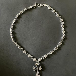 ch Style Kreuz Halskette Chrom | Choke-Kette Silber | Anhänger Kreuz schwer | 20 im Gothic Stil Y2k | Punk Grunge Biker Unisex Geschenk | .925er