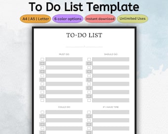 Printable To-Do List | Daily Planner Insert | Task Checklist Template | Task Tracker | Productivity Tool PDF Letter A4 A5 | Instant Download