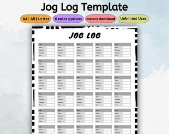 Jog Log Printable | Running Tracker Template | Fitness Planner PDF | Marathon Training | Workout Journal | Step Count Tracker | A4 A5 Letter