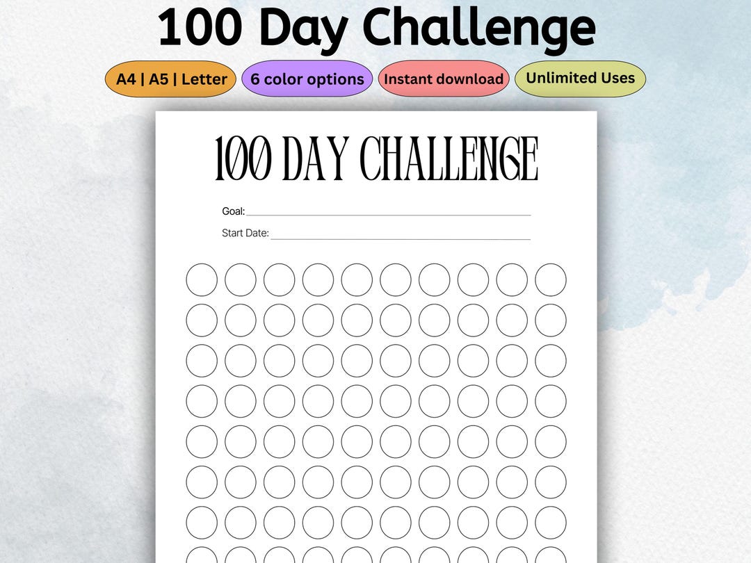 100 Day Challenge Tracker Printable | Fitness Planner Template | Goal ...