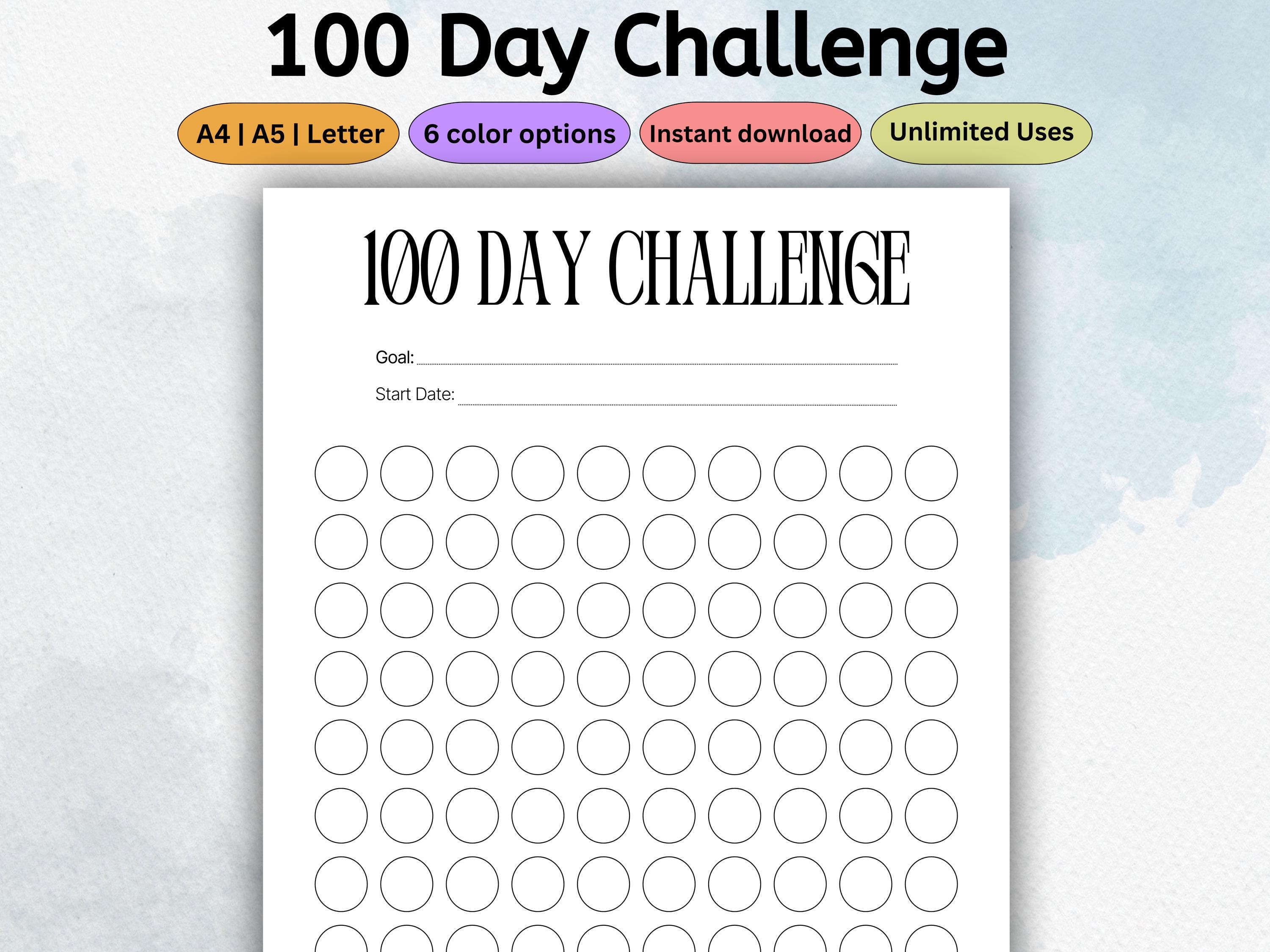 100 Day Challenge Tracker Printable | Fitness Planner Template | Goal ...