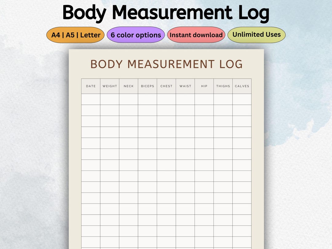 Body Measurement Tracker Printable | Fitness Progress Log | Weight Loss ...