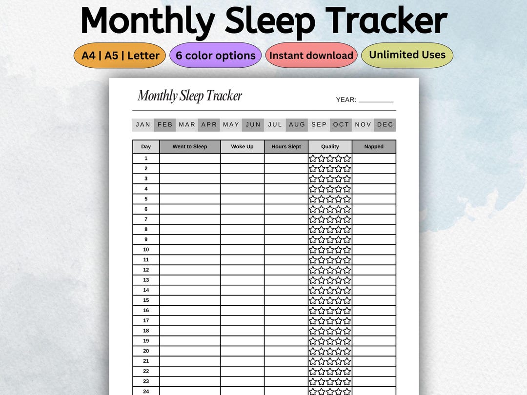 Printable Monthly Sleep Tracker | Sleep Planner | Sleep Log PDF ...