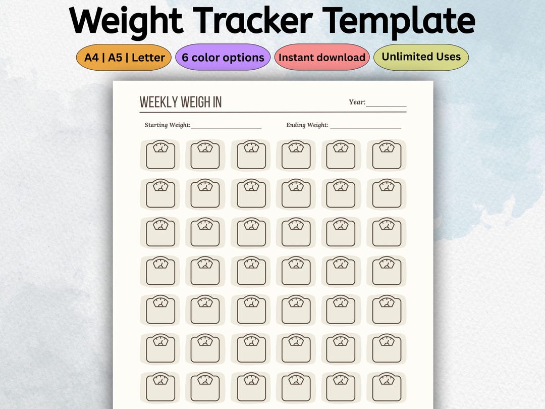 Weekly Weight Chart.pdf Weekly Weight Log Template | Weight Loss Tracker | Fitness Journal ...