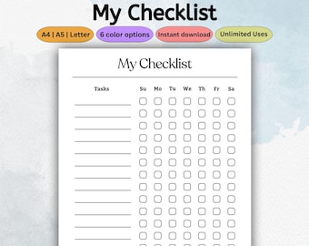 Printable Weekly Checklist | Habit Tracker | To-Do List Planner | Task Tracker | Productivity Planner | Instant Download | PDF Letter A4 A5