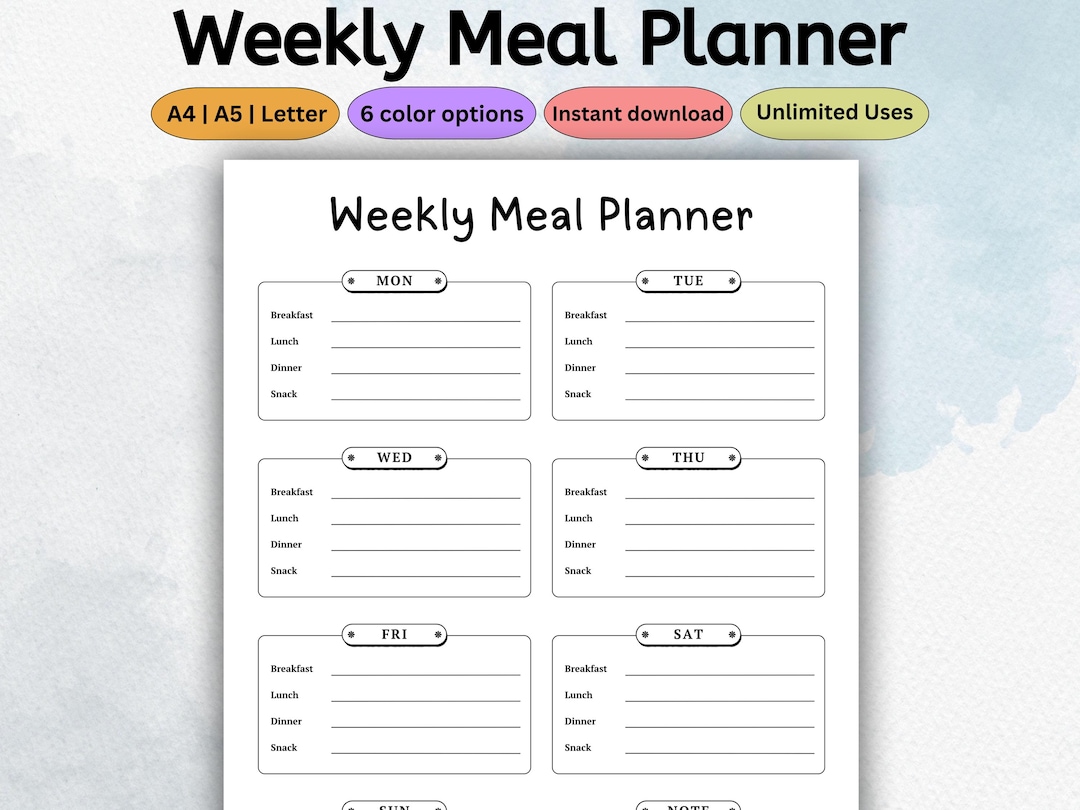 Weekly Meal Planner Printable Template | Daily Food Log | Meal Prep ...
