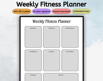 Weekly Fitness Planner Printable | Workout Schedule Tracker | Health & Exercise Log | Gym Planner Template