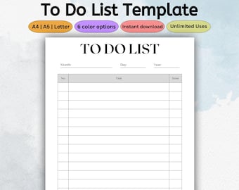 Afdrukbare takenlijstsjabloon | Dagplanner pdf | Organisator takenchecklist | Productiviteitsplanner | Brief A4 A5 | Direct downloaden