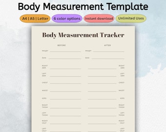 Body Measurement Tracker Printable | Before and After Fitness Template | Weight Loss & Workout Journal | Instant Download | PDF A4 A5 Letter