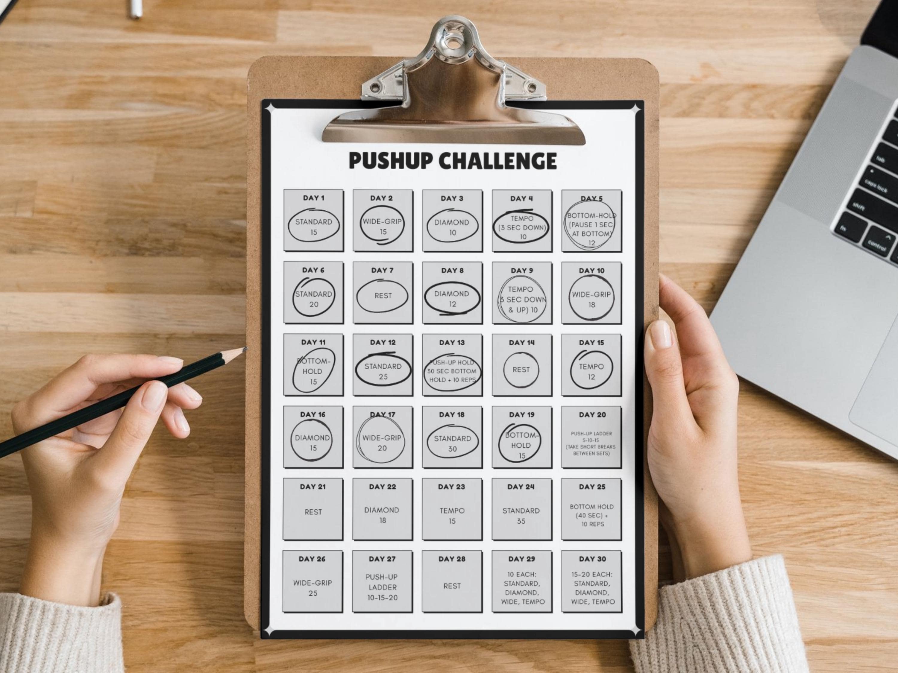 30 Day Pushup Challenge Tracker | Printable Fitness Planner Template ...