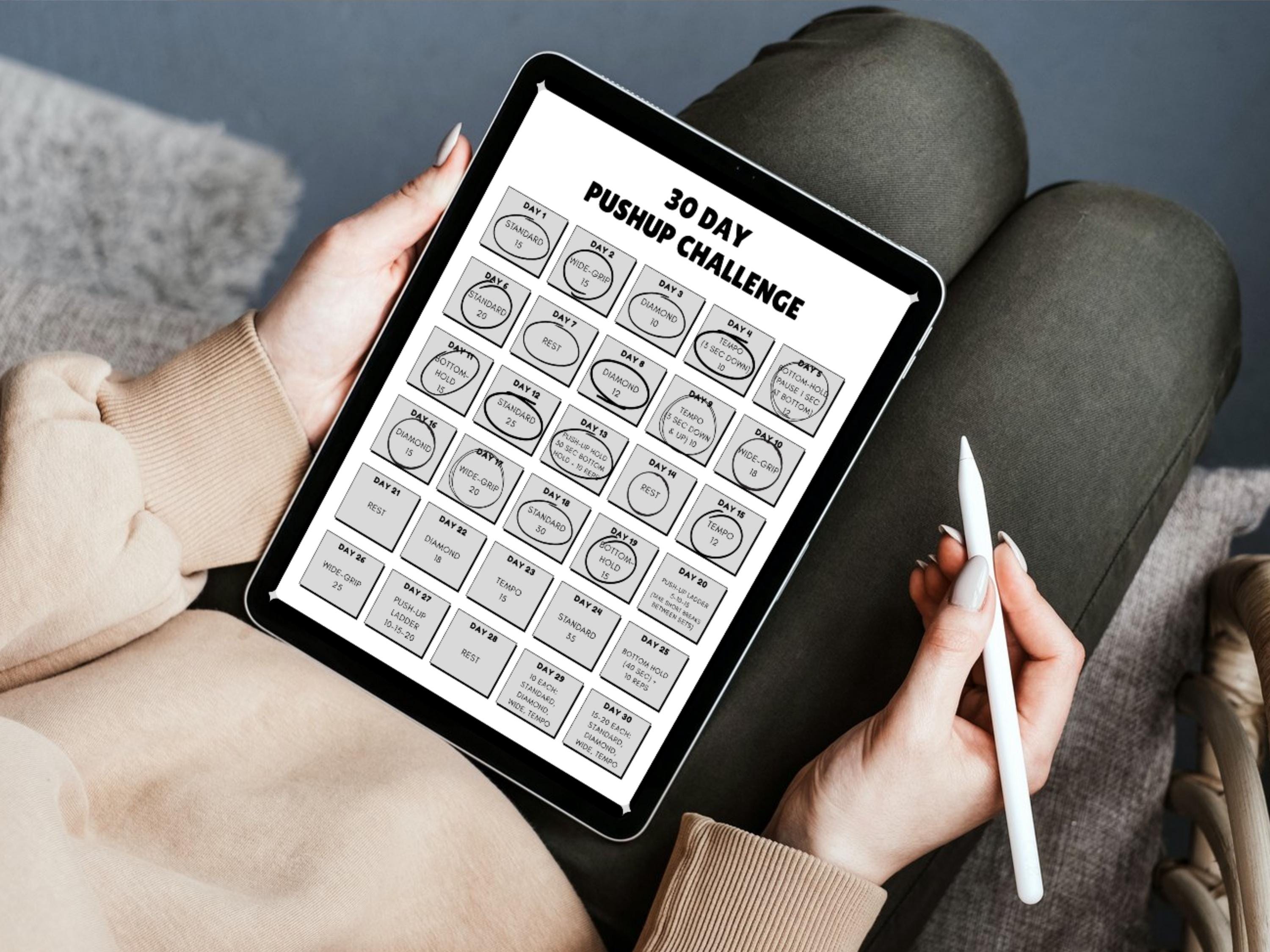 30 Day Pushup Challenge Tracker | Printable Fitness Planner Template ...