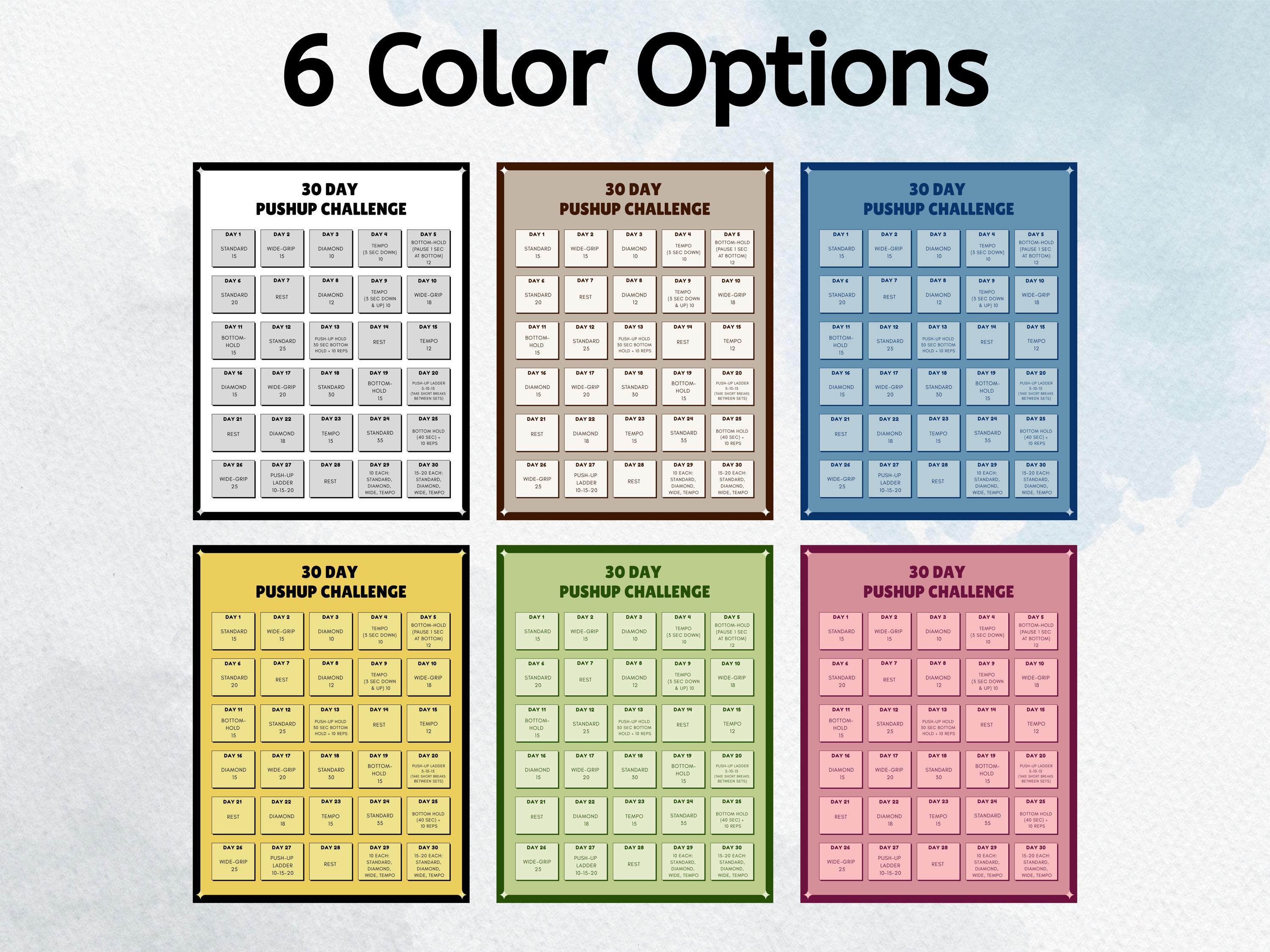 30 Day Pushup Challenge Tracker | Printable Fitness Planner Template ...