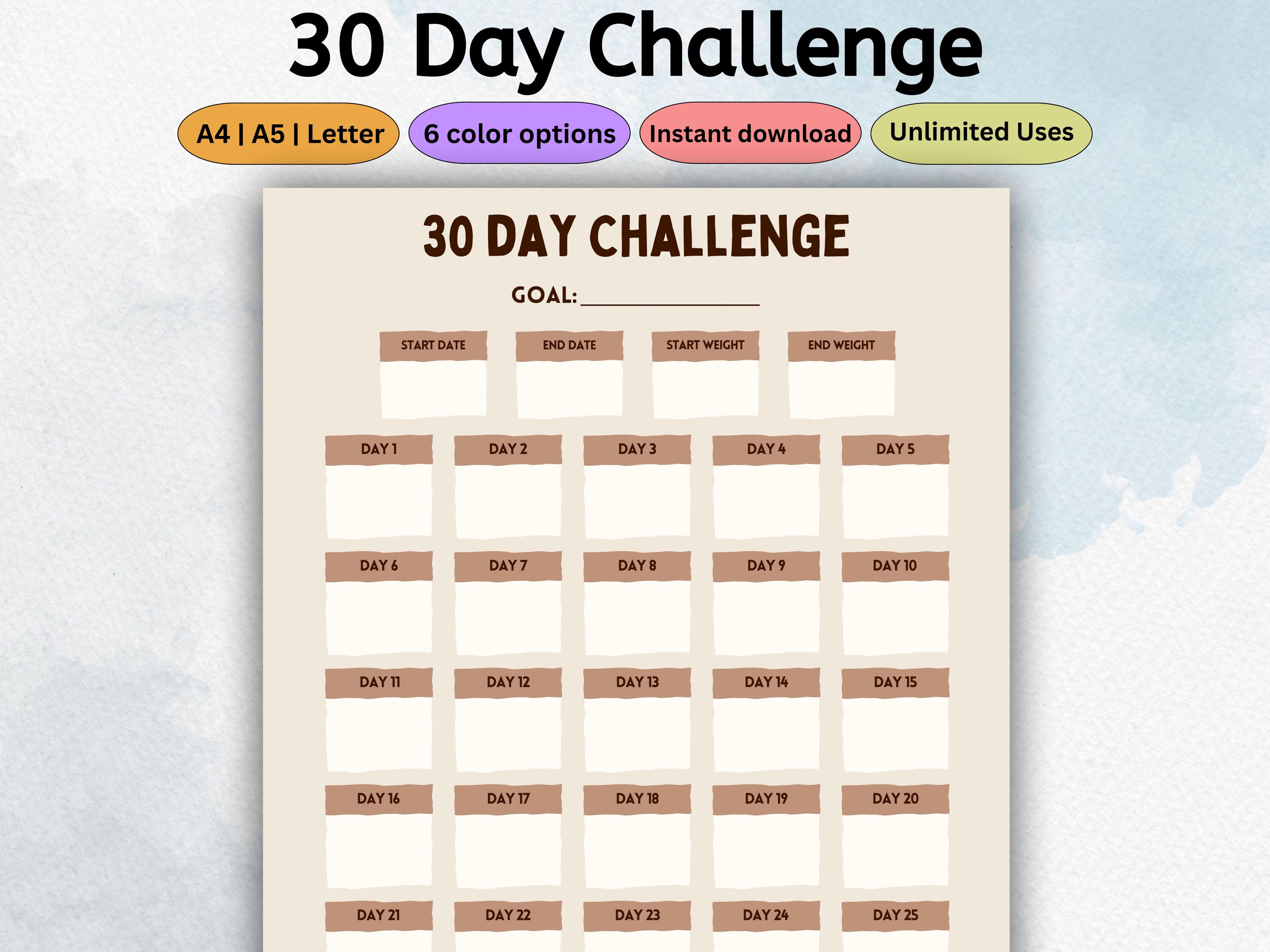 30 Day Challenge Planner Template | Printable Goal Tracker & Log ...