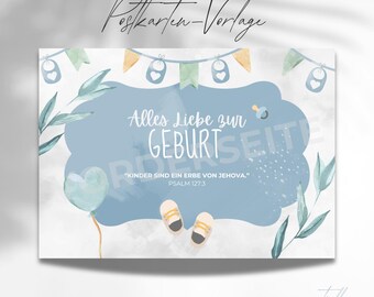 Postcard template "Happy Birth" (boy)