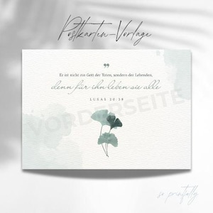 Modèle de carte postale de deuil/condoléances/sympathie avec motif de pensées bibliques « feuille »