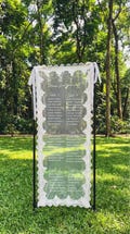Wedding Seating Chart with Lace on Sheer Fabric – Personalized Elegant Table Plan Banner product logo