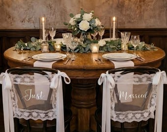 Just Married Lace Chair Signs, Wedding Reception Decor