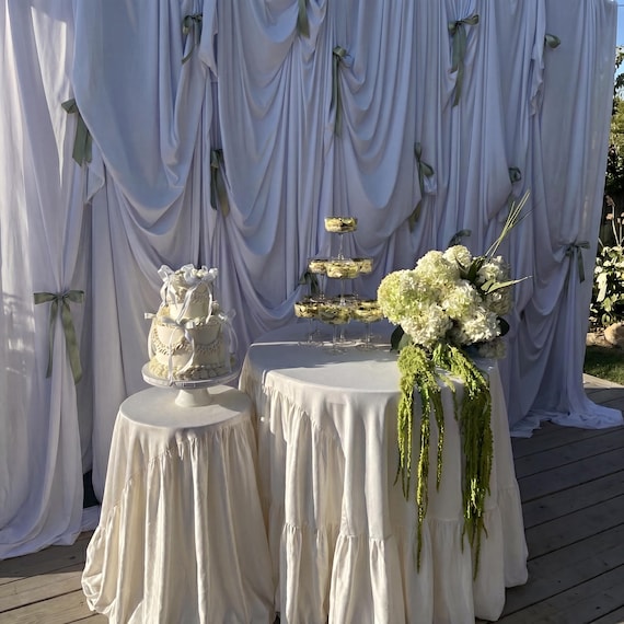 Glossy Silk Skirted Tablecloth, Ivory Round Table Cover, Wedding Cake Display Linen