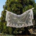 Personalized Lace Wedding Sign, Custom Last Name Banner, Boho Backdrop product logo